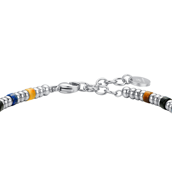 PULSERA DE ACERO PARA HOMBRE CON ELEMENTOS PLATEADOS Y PIEDRAS MULTICOLORES