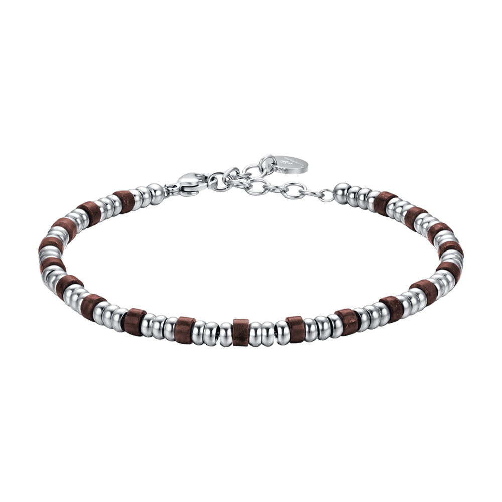 PULSERA DE ACERO PARA HOMBRE CON ELEMENTOS DE PLATA Y PIEDRAS DE OJO DE TIGRE