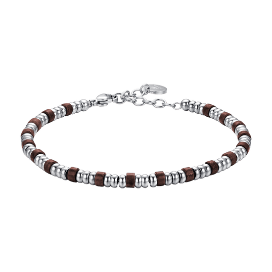 PULSERA DE ACERO PARA HOMBRE CON ELEMENTOS DE PLATA Y PIEDRAS DE OJO DE TIGRE