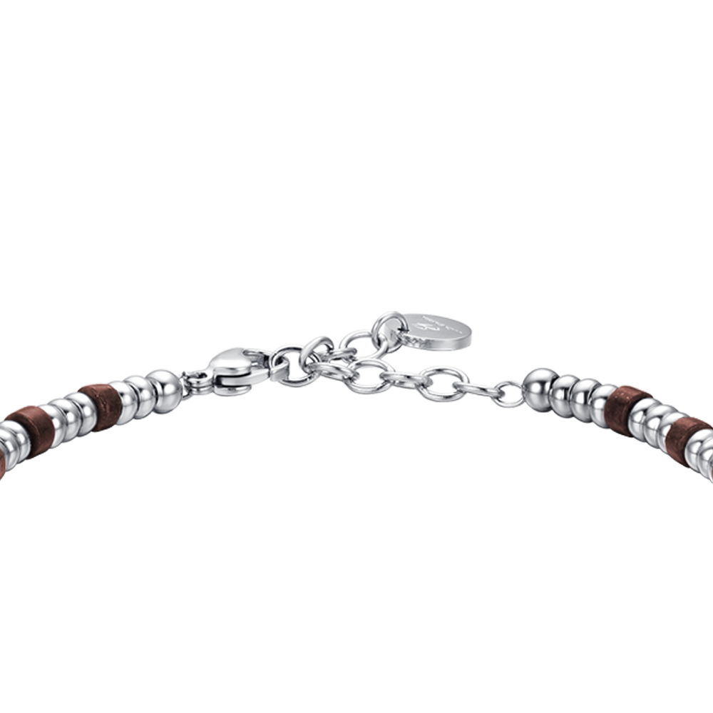 PULSERA DE ACERO PARA HOMBRE CON ELEMENTOS DE PLATA Y PIEDRAS DE OJO DE TIGRE