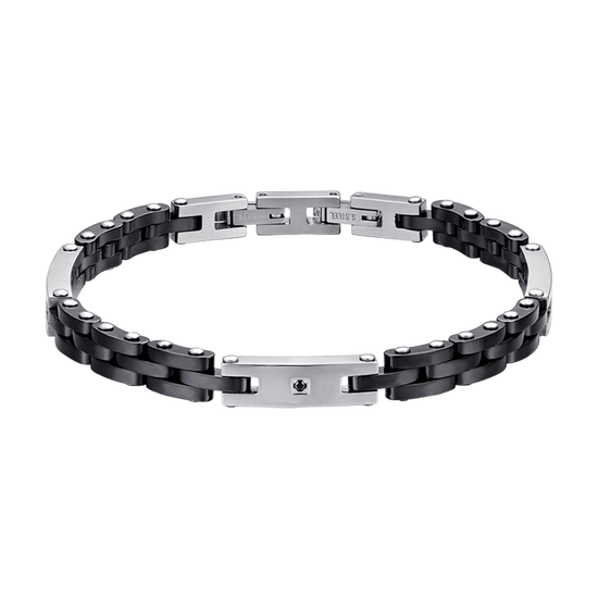 BRAZALETE DE HOMBRE DE ACERO CON CERÁMICA NEGRA Y CRISTAL NEGRO