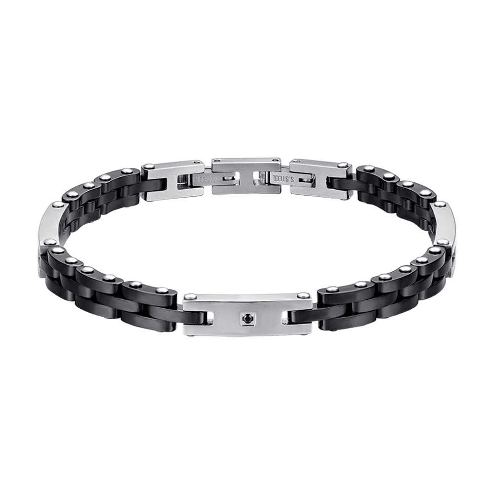 BRAZALETE DE HOMBRE DE ACERO CON CERÁMICA NEGRA Y CRISTAL NEGRO