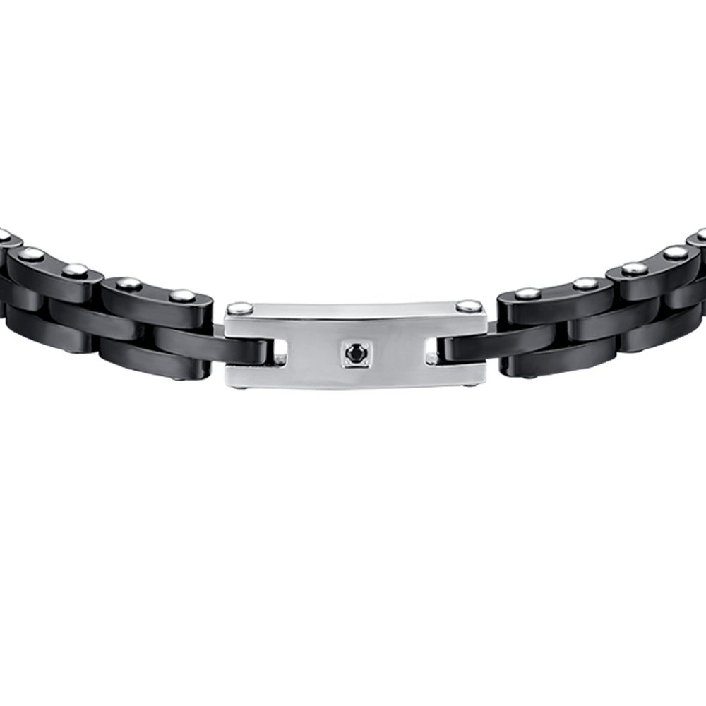 BRAZALETE DE HOMBRE DE ACERO CON CERÁMICA NEGRA Y CRISTAL NEGRO
