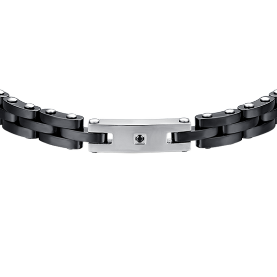 BRAZALETE DE HOMBRE DE ACERO CON CERÁMICA NEGRA Y CRISTAL NEGRO