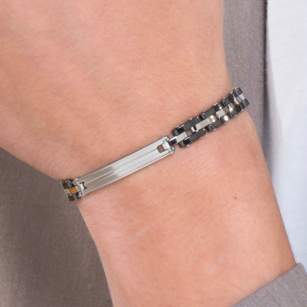BRAZALETE DE HOMBRE DE ACERO CON CERÁMICA NEGRA