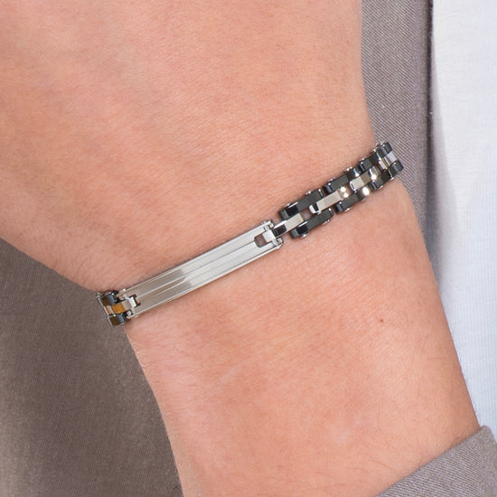 BRAZALETE DE HOMBRE DE ACERO CON CERÁMICA NEGRA