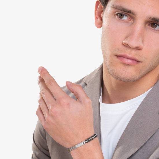 BRAZALETE DE HOMBRE DE ACERO CON CERÁMICA NEGRA