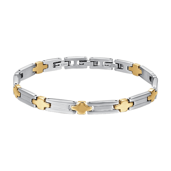 PULSERA HOMBRE ACERO CON CRUCES IP ORO