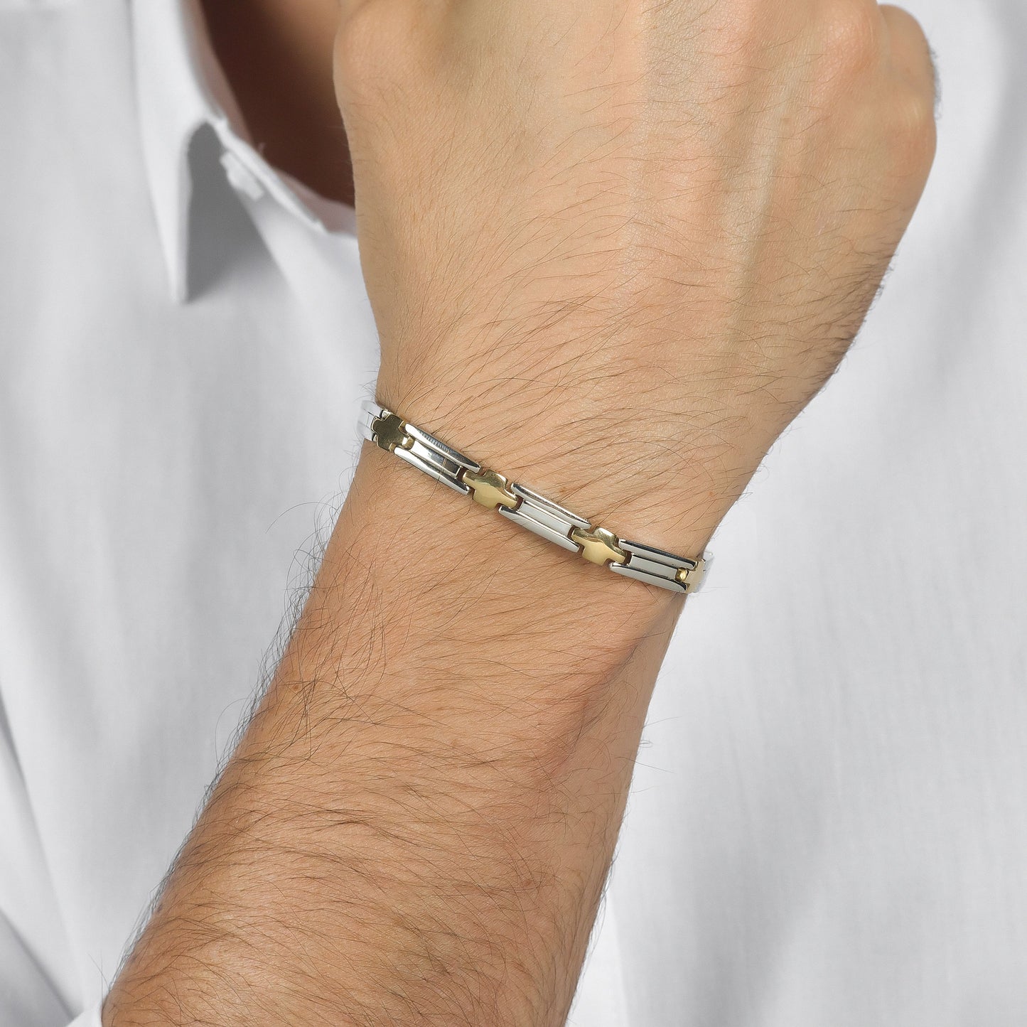 PULSERA HOMBRE ACERO CON CRUCES IP ORO