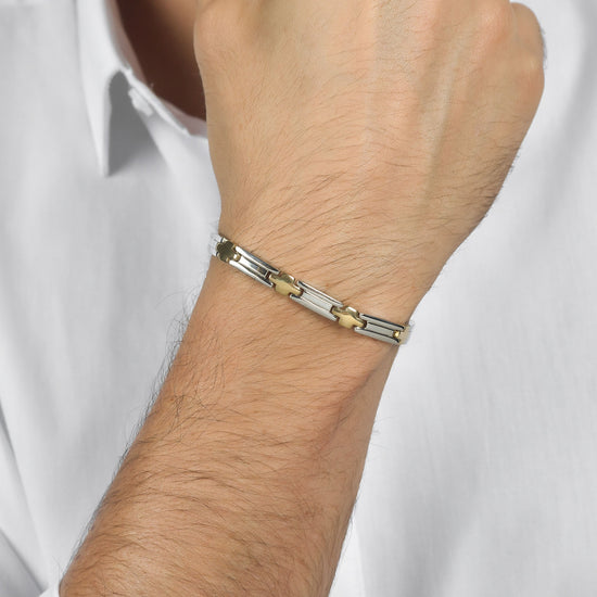 PULSERA HOMBRE ACERO CON CRUCES IP ORO