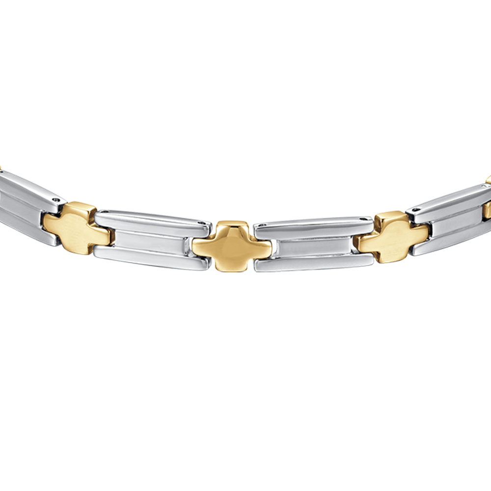 PULSERA HOMBRE ACERO CON CRUCES IP ORO