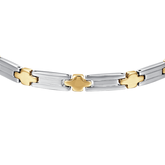 PULSERA HOMBRE ACERO CON CRUCES IP ORO