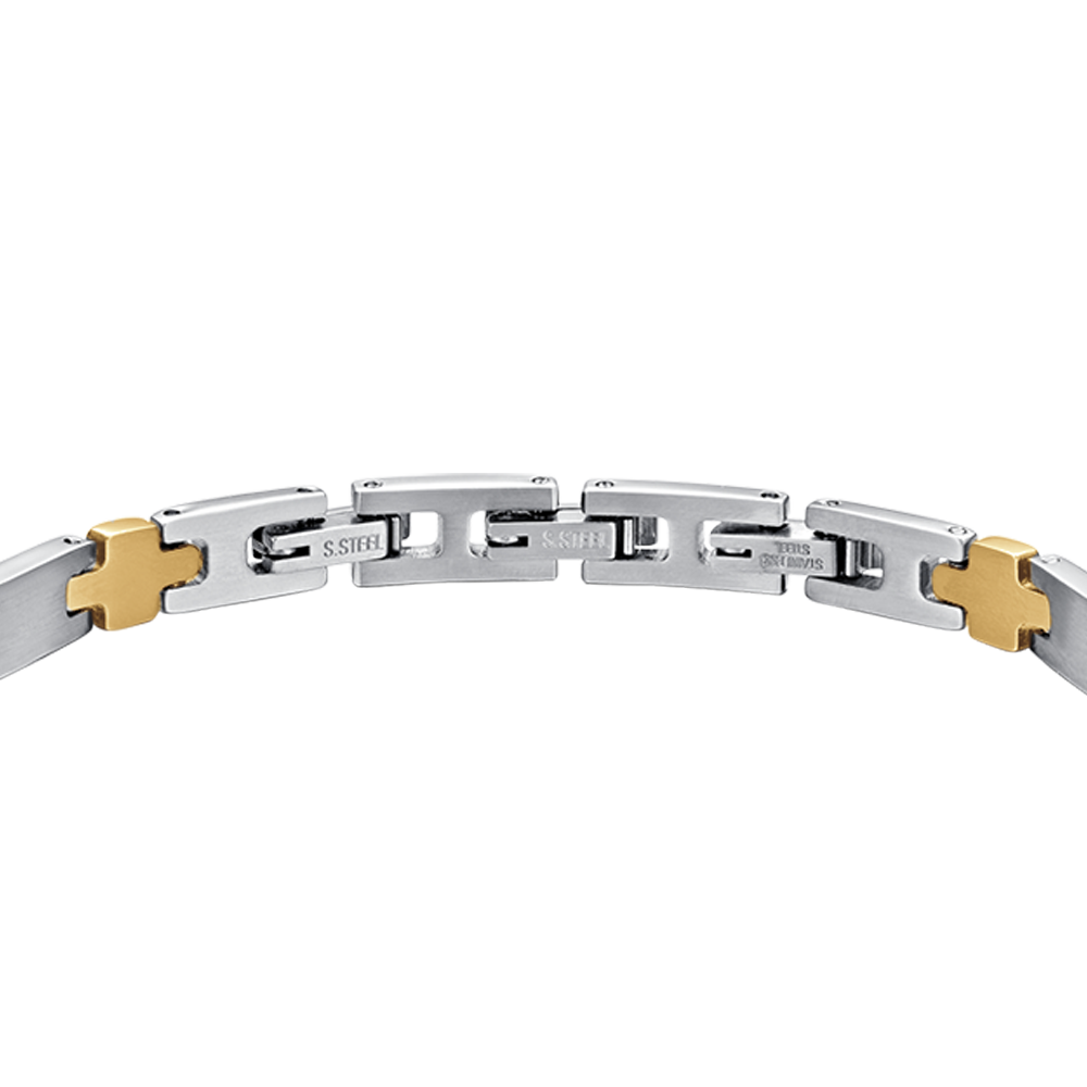 PULSERA HOMBRE ACERO CON CRUCES IP ORO