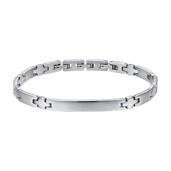 PULSERA DE ACERO PARA HOMBRE CON PLACA Y CRUCES DE PLATA