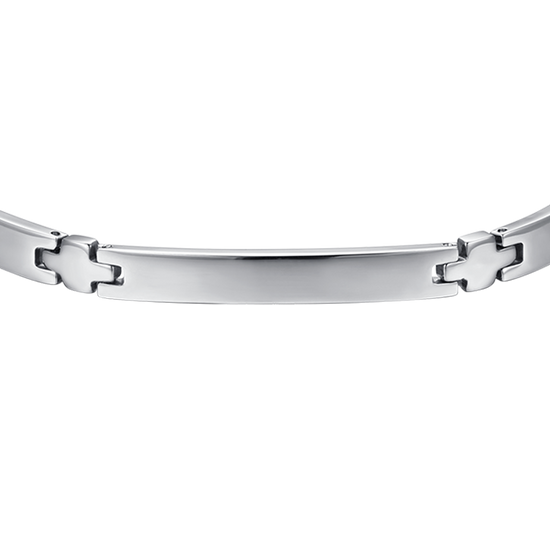 PULSERA DE ACERO PARA HOMBRE CON PLACA Y CRUCES DE PLATA
