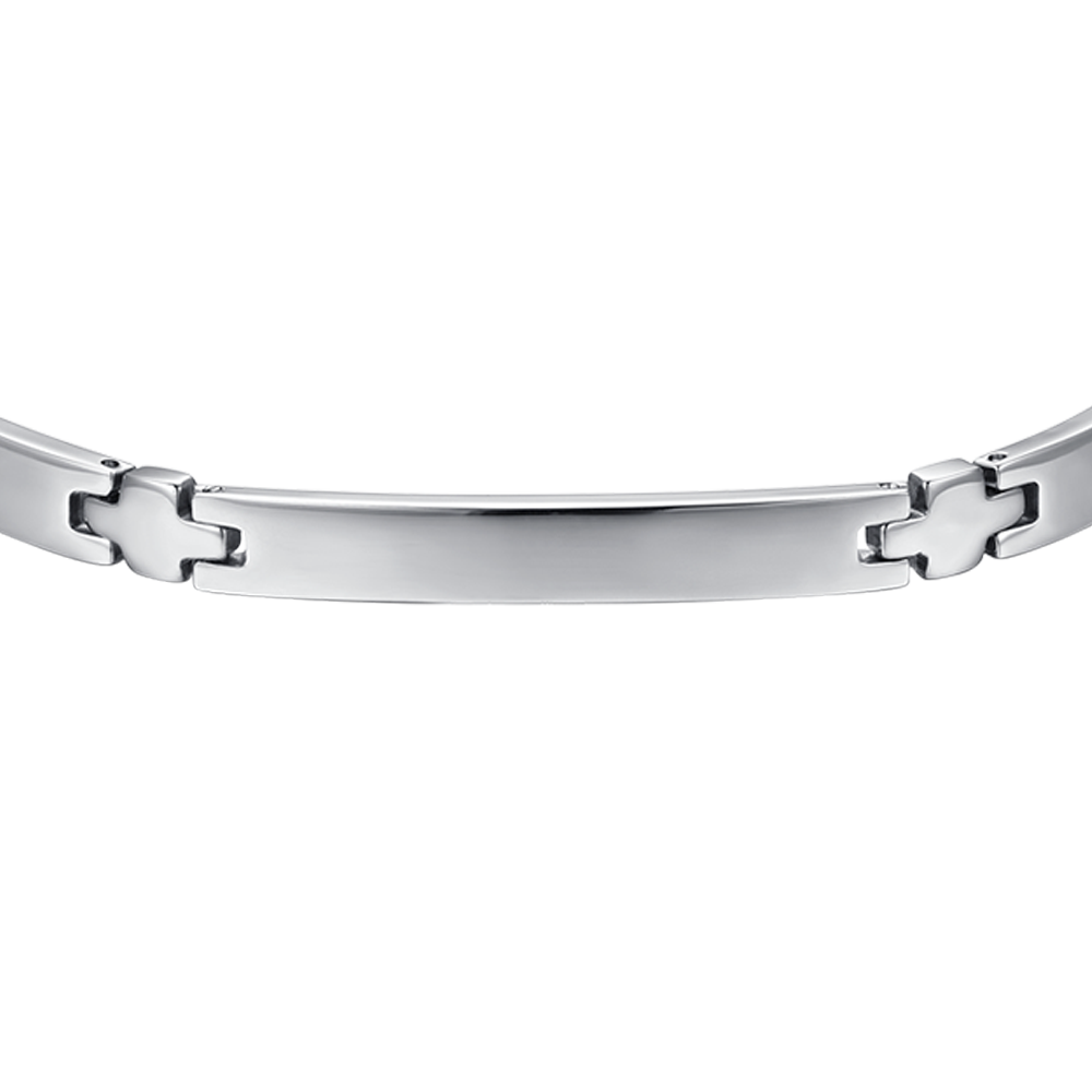 PULSERA DE ACERO PARA HOMBRE CON PLACA Y CRUCES DE PLATA