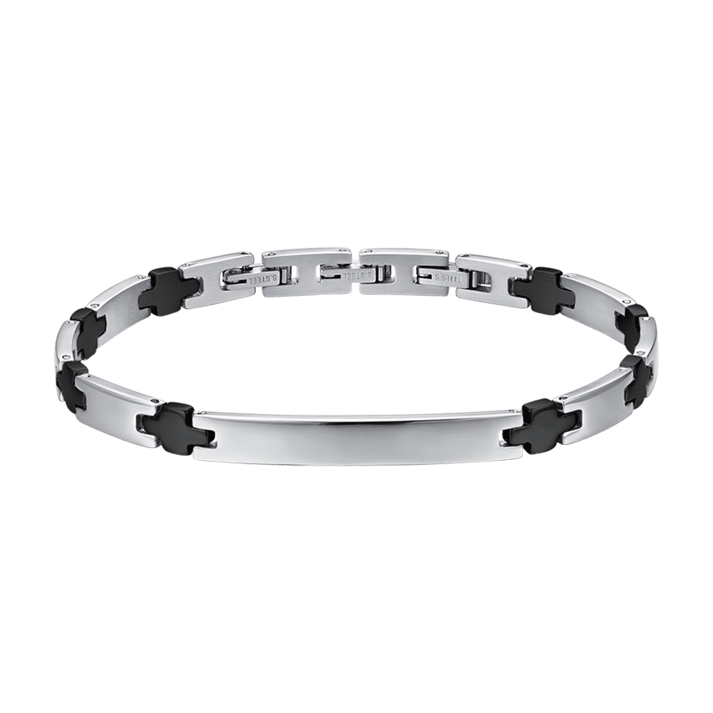 PULSERA DE ACERO PARA HOMBRE CON PLACA IP NEGRA Y CRUCES