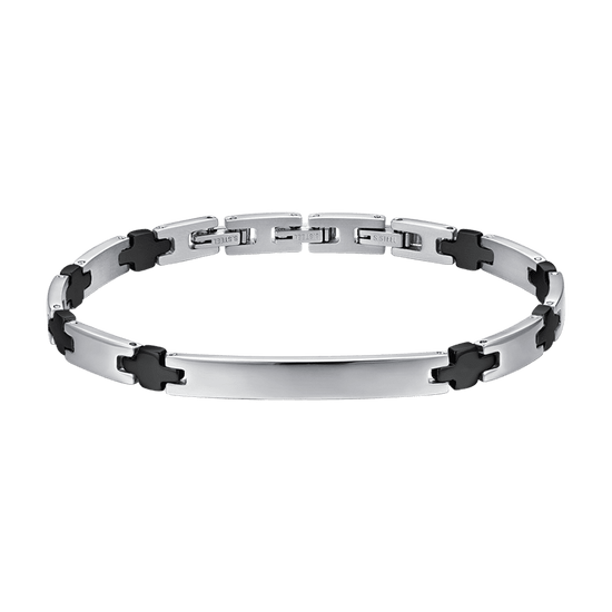 PULSERA DE ACERO PARA HOMBRE CON PLACA IP NEGRA Y CRUCES