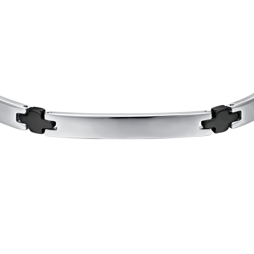 PULSERA DE ACERO PARA HOMBRE CON PLACA IP NEGRA Y CRUCES
