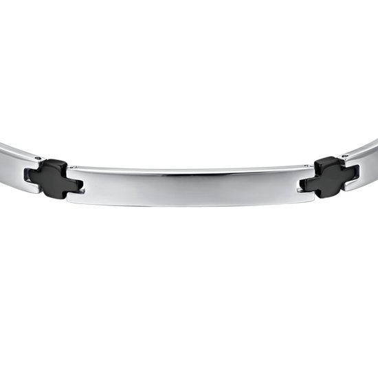 PULSERA DE ACERO PARA HOMBRE CON PLACA IP NEGRA Y CRUCES
