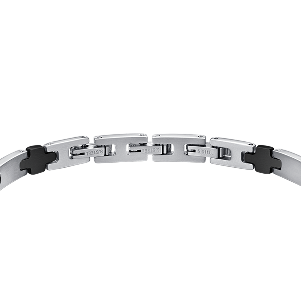 PULSERA DE ACERO PARA HOMBRE CON PLACA IP NEGRA Y CRUCES
