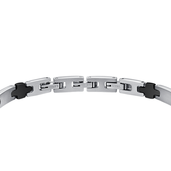 PULSERA DE ACERO PARA HOMBRE CON PLACA IP NEGRA Y CRUCES