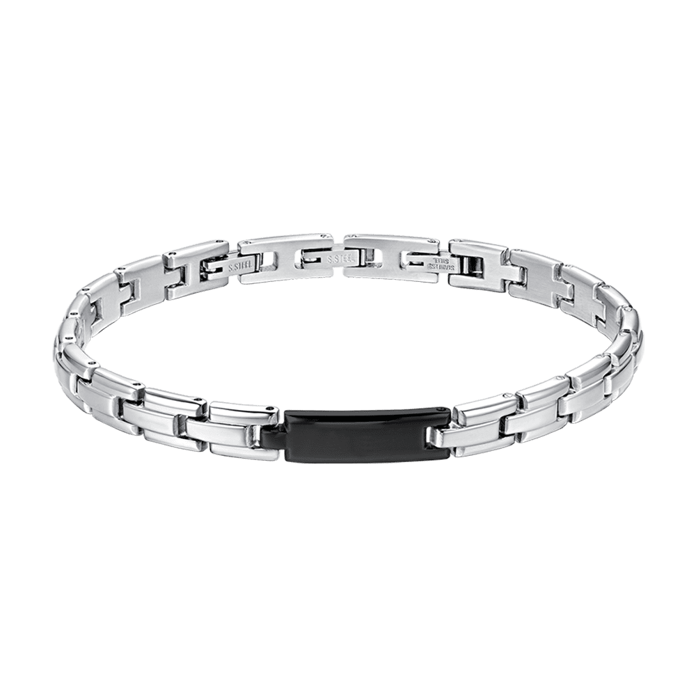 BRAZALETE DE ACERO PARA HOMBRE CON PLACA IP NEGRA