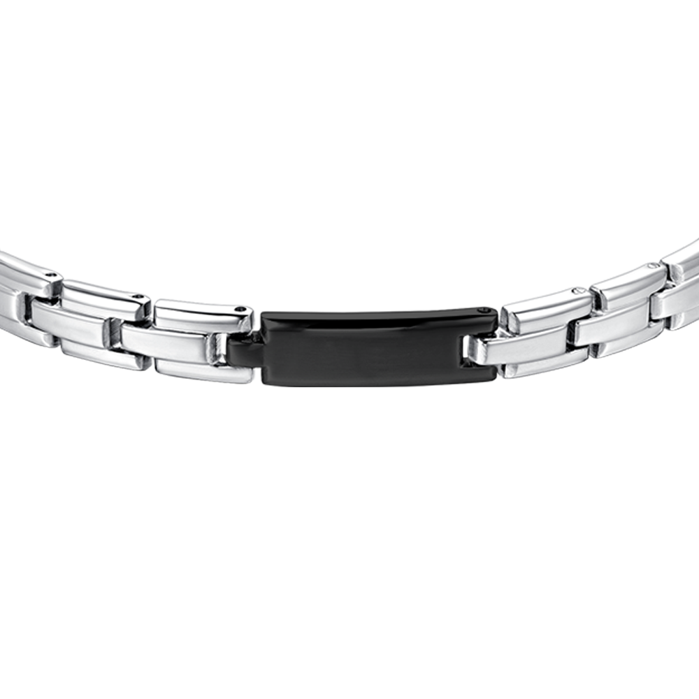 BRAZALETE DE ACERO PARA HOMBRE CON PLACA IP NEGRA
