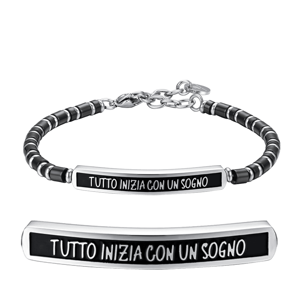 BRACCIALE UOMO IN ACCIAIO IP NERO TUTTO INIZIA CON UN SOGNO