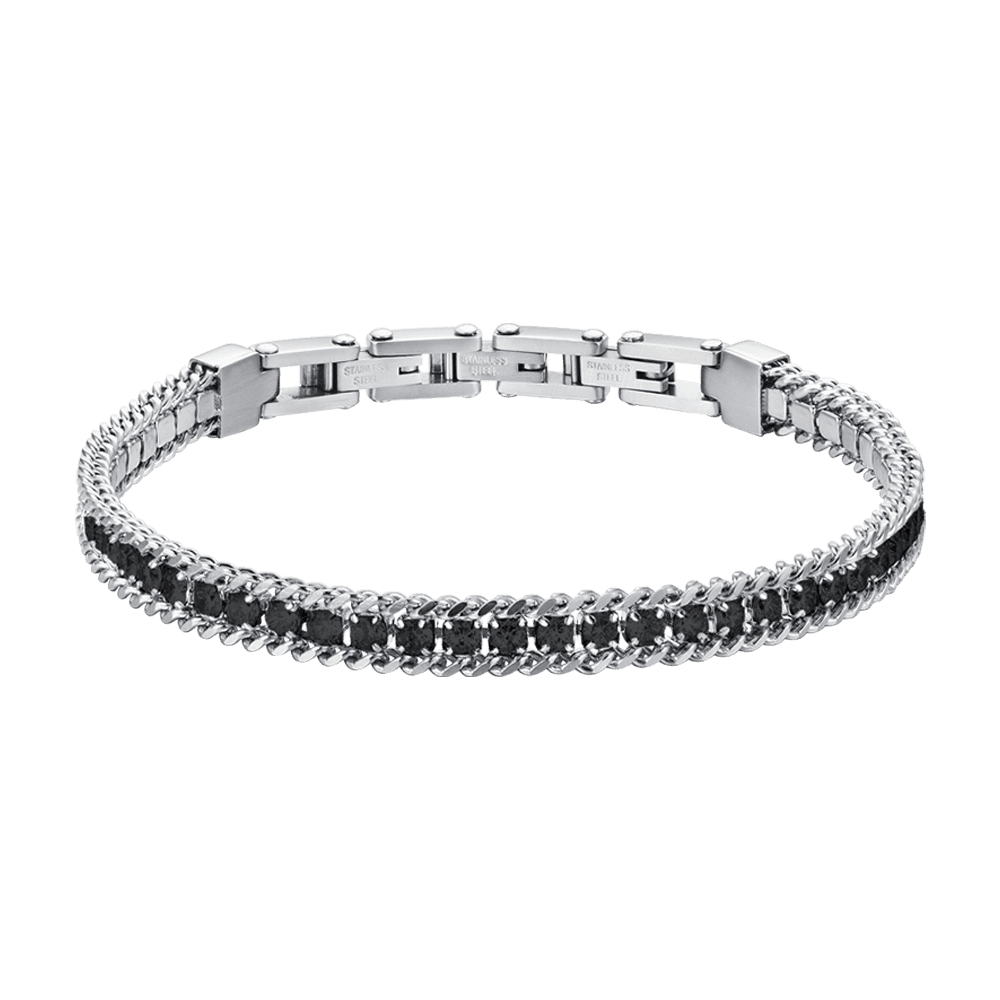 PULSERA DE TENIS DE ACERO PARA HOMBRE CON CRISTALES NEGROS