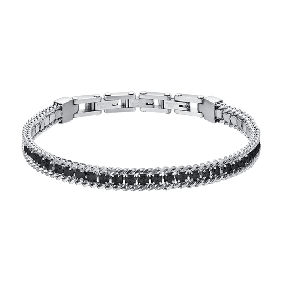 PULSERA DE TENIS DE ACERO PARA HOMBRE CON CRISTALES NEGROS