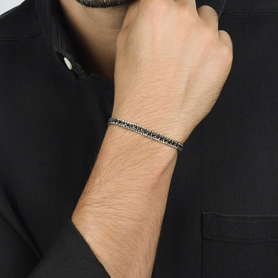PULSERA DE TENIS DE ACERO PARA HOMBRE CON CRISTALES NEGROS