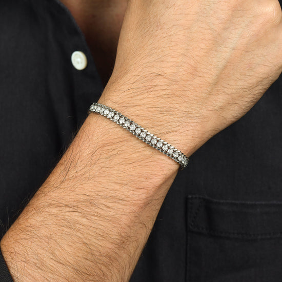 PULSERA DE TENIS DE ACERO PARA HOMBRE CON CRISTALES BLANCOS