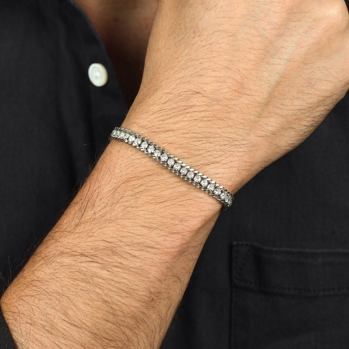 PULSERA DE TENIS DE ACERO PARA HOMBRE CON CRISTALES BLANCOS