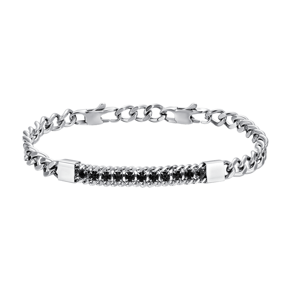 PULSERA ELEMENTO DE ACERO PARA HOMBRE CON CRISTALES NEGROS