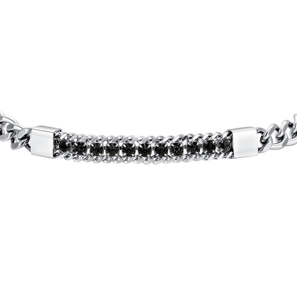 PULSERA ELEMENTO DE ACERO PARA HOMBRE CON CRISTALES NEGROS