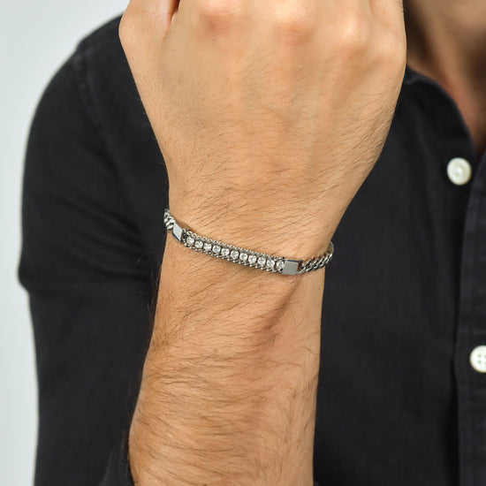 PULSERA ELEMENTO DE ACERO PARA HOMBRE CON CRISTALES BLANCOS