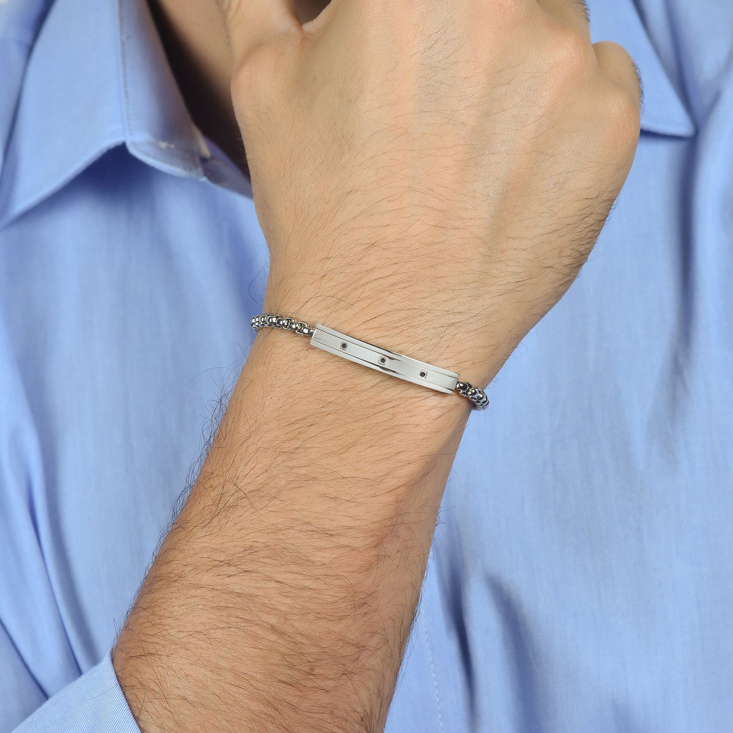 PULSERA ELEMENTO DE ACERO PARA HOMBRE CON CRISTALES NEGROS