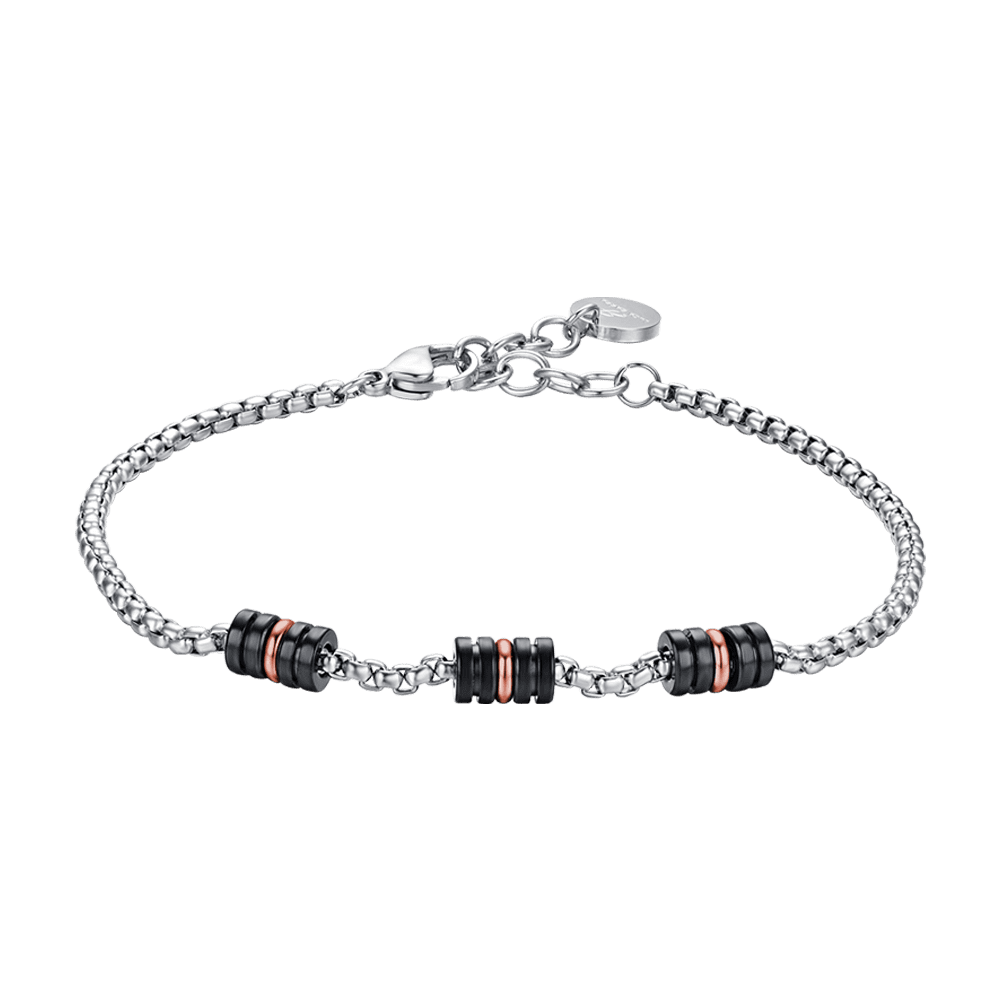BRAZALETE DE ACERO PARA HOMBRE CON ELEMENTOS IP NEGRO E IP ROSA