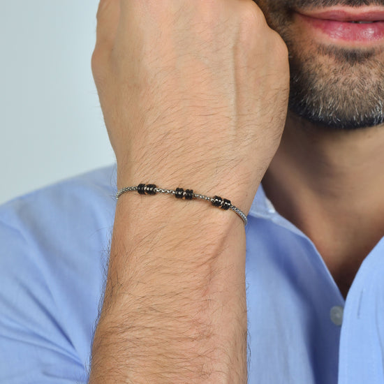BRAZALETE DE ACERO PARA HOMBRE CON ELEMENTOS IP NEGRO E IP ROSA