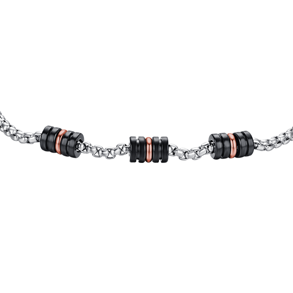 BRAZALETE DE ACERO PARA HOMBRE CON ELEMENTOS IP NEGRO E IP ROSA