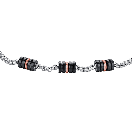 BRAZALETE DE ACERO PARA HOMBRE CON ELEMENTOS IP NEGRO E IP ROSA