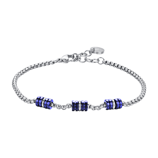 PULSERA DE ACERO PARA HOMBRE CON ELEMENTOS IP AZULES Y PLATEADOS