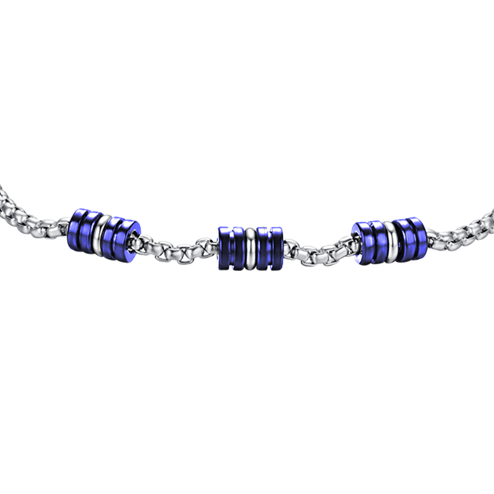 PULSERA DE ACERO PARA HOMBRE CON ELEMENTOS IP AZULES Y PLATEADOS