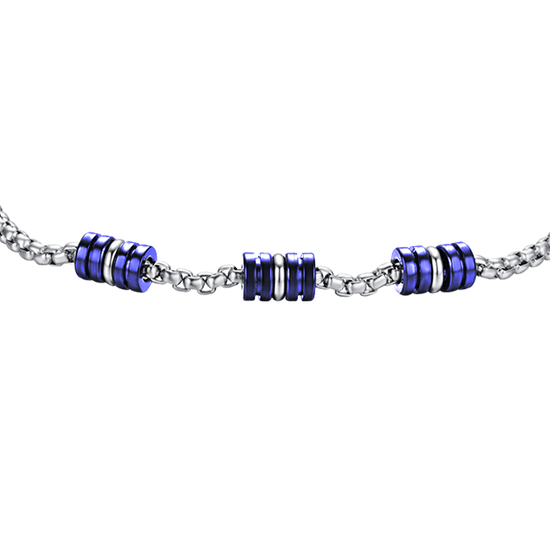PULSERA DE ACERO PARA HOMBRE CON ELEMENTOS IP AZULES Y PLATEADOS