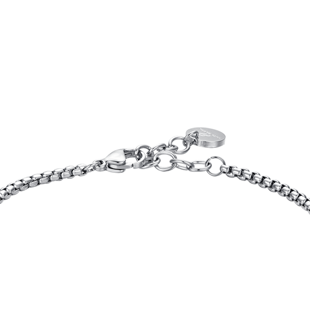 PULSERA DE ACERO PARA HOMBRE CON ELEMENTOS IP AZULES Y PLATEADOS