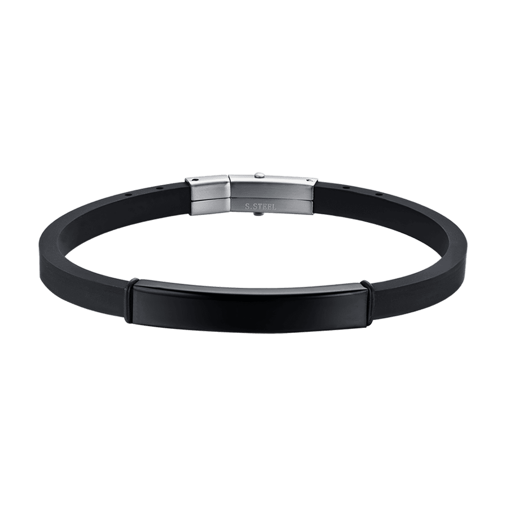 PULSERA DE SILICONA PARA HOMBRE CON PLACA DE ACERO IP NEGRO
