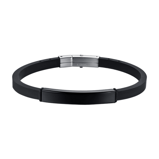 PULSERA DE SILICONA PARA HOMBRE CON PLACA DE ACERO IP NEGRO