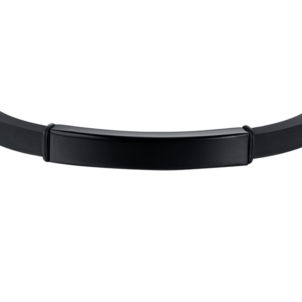 PULSERA DE SILICONA PARA HOMBRE CON PLACA DE ACERO IP NEGRO