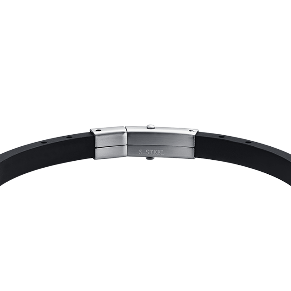 PULSERA DE SILICONA PARA HOMBRE CON PLACA DE ACERO IP NEGRO